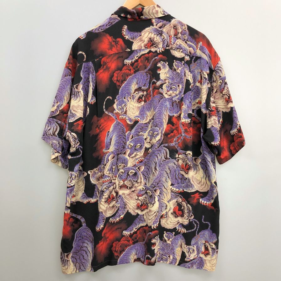 美品◆サンサーフ アロハシャツ 百虎 スペシャルエディション SS38201 レーヨン メンズ マルチカラー パープル系 サイズXL SUNSURF 【AFB37】