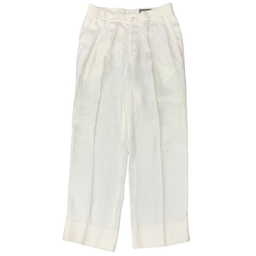 ジャンニ ヴェルサーチ スラックス タック入 リネン ワイドトラウザー パンツ 古着 ホワイト メンズ サイズ48 GIANNI VERSACE 【AFB1】