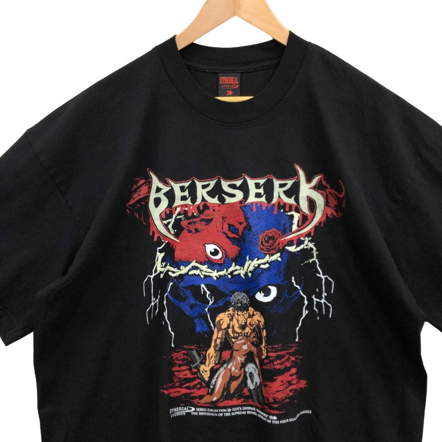 極美品◆ベルセルク エーテル スタジオ Tシャツ 半袖 プリント マンガ イラスト デザイン ブラック メンズ サイズXL BERSERK ETHEREAL STUDIOS 【AFB28】