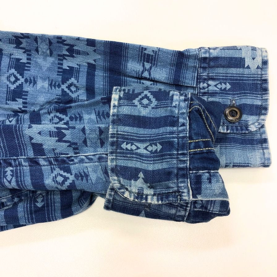 美品◆ダブルアールエル ラルフローレン 長袖シャツ 総柄 ナバホ ネイビー メンズ サイズXS RRL RALPH LAUREN 【AFB6】