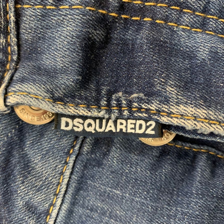 ディースクエアード デニムパンツ kenny jean S75LA0615 ロゴ金具 ペイント加工 クラッシュ加工 コットン ポリウレタン ブルー系 レディース サイズ38 DSQUARED2 【AFB21】
