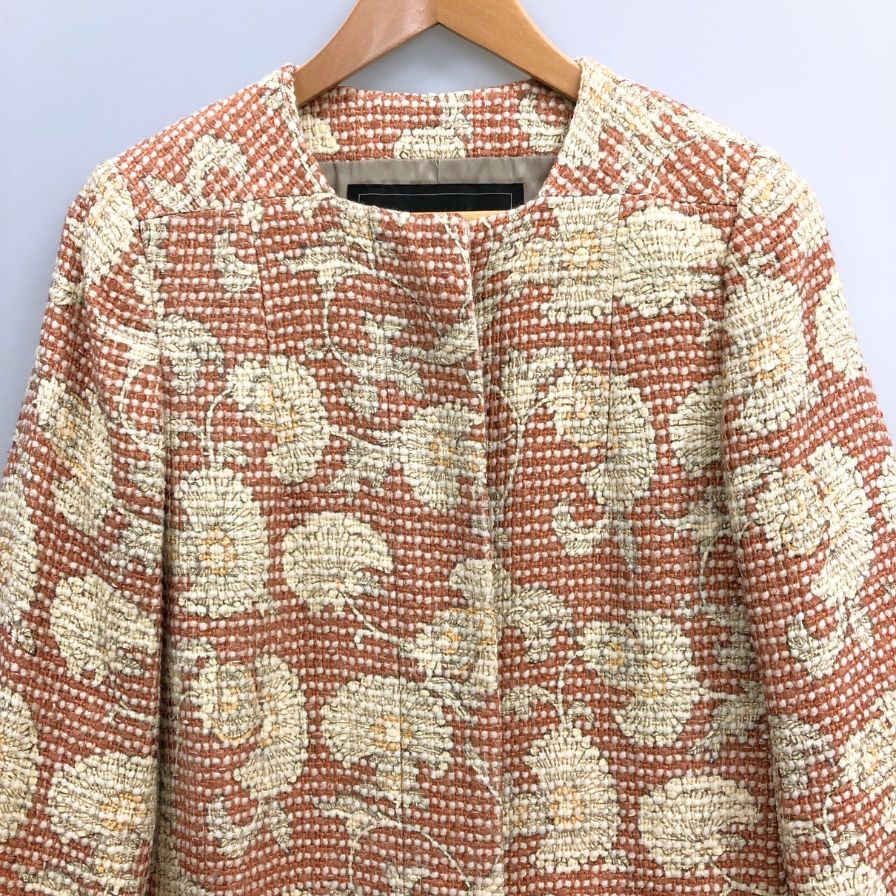 美品◆ソブ ダブルスタンダード コート 花柄 総柄 ツイード ノーカラー ピンク レディース サイズ表記無し SOV. DOUBLE STANDARD CLOTHING 【AFB13】