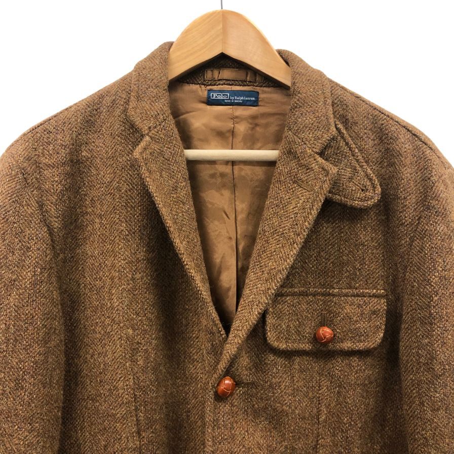 美品◆ポロラルフローレン ツイードジャケット ブラウン 胡桃釦 肘革 エルボパッチ メンズ サイズ40R POLO RALPHLAUREN 【AFB9】