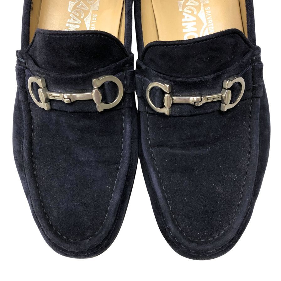 サルヴァトーレフェラガモ ローファー ガンチーニ スエード ネイビー メンズ サイズ6.5EE Salvatore Ferragamo 約25.0cm【AFC36】