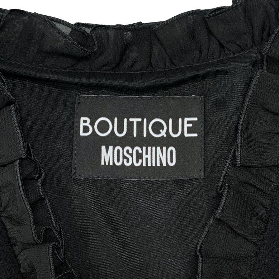 極美品◆ブティック モスキーノ ノースリーブ フリル ポケット付 ワンピース レディース サイズ42 ブラック BOUTIQUE MOSCHINO 【AFB25】