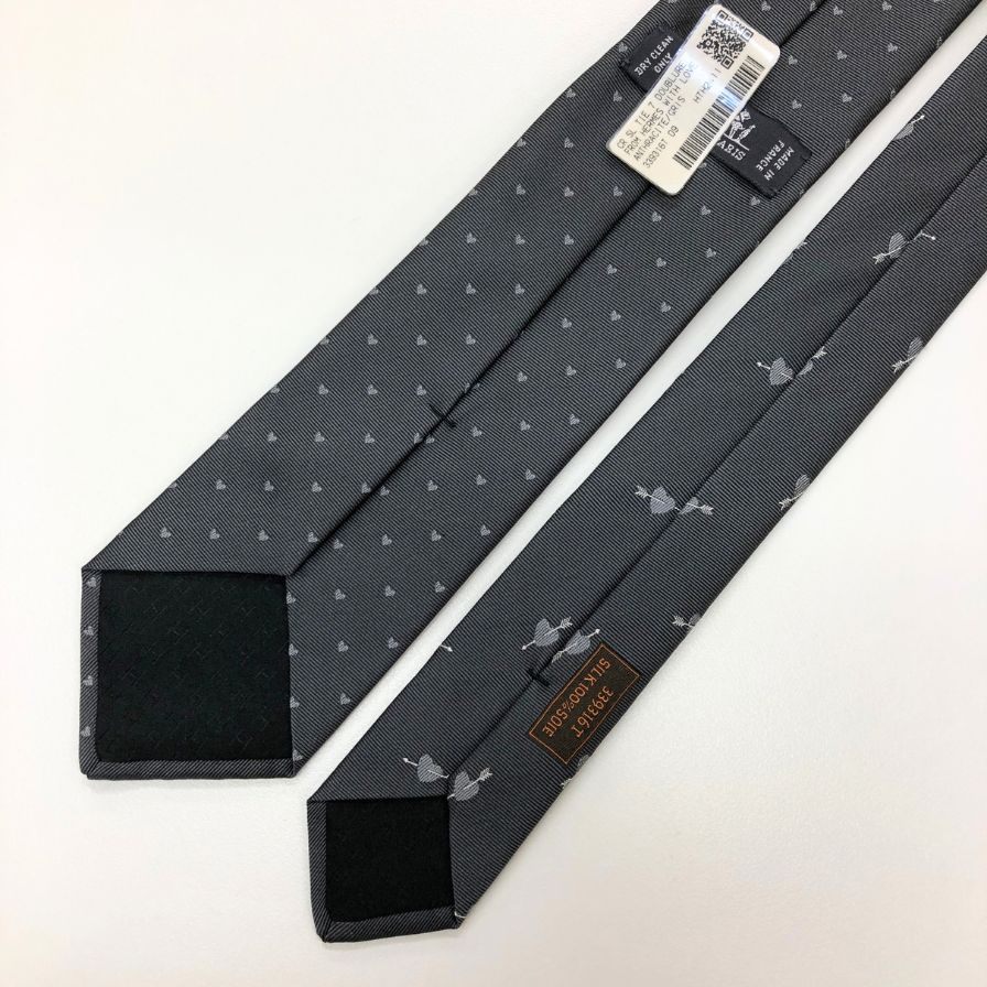 エルメス ネクタイ シルク グレー スレ ハート HERMES【AFB55】
