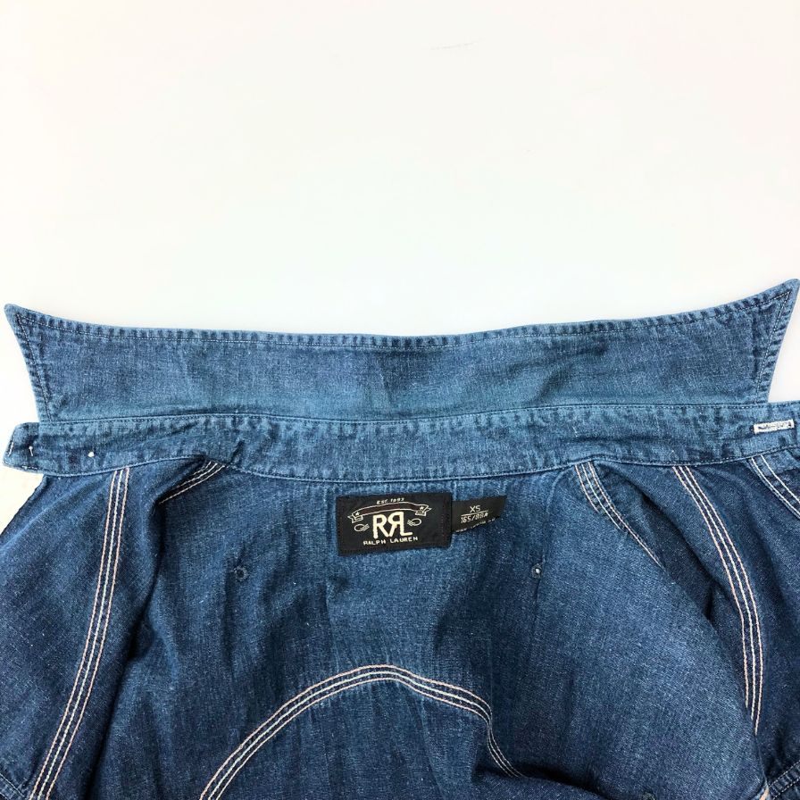美品◆ダブルアールエル ラルフローレン デニムシャツ ダブルポケット サイズXS メンズ ブルー RRL Ralph Lauren 【AFB37】