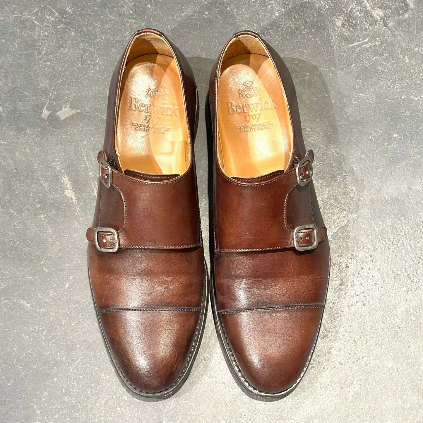 バーウィック レザーシューズ 5425 ダブルモンク ダークブラウン サイズUK7.5 Berwick ビジネスシューズ 約26.0cm【LA】【中古】