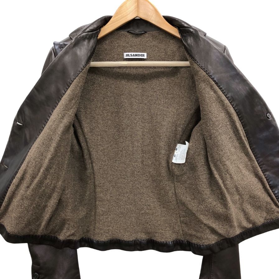 美品◆ジルサンダー テーラードジャケット 2釦 レザー ブレザー 羊革 裏地 カシミア ブラウン レディース サイズ36 JIL SANDER 【AFG1】