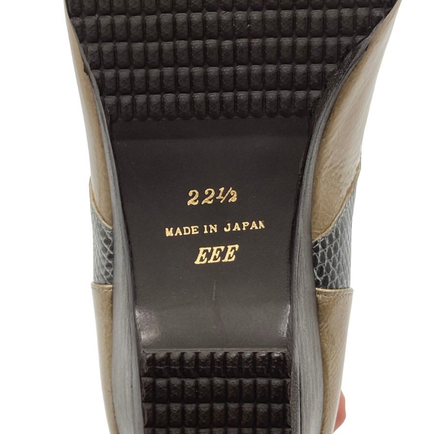 新宿屋 パンプス 2053 レザー 切替 グレー レディース サイズ22.5 shinjukuya 約22.5cm【7-8】