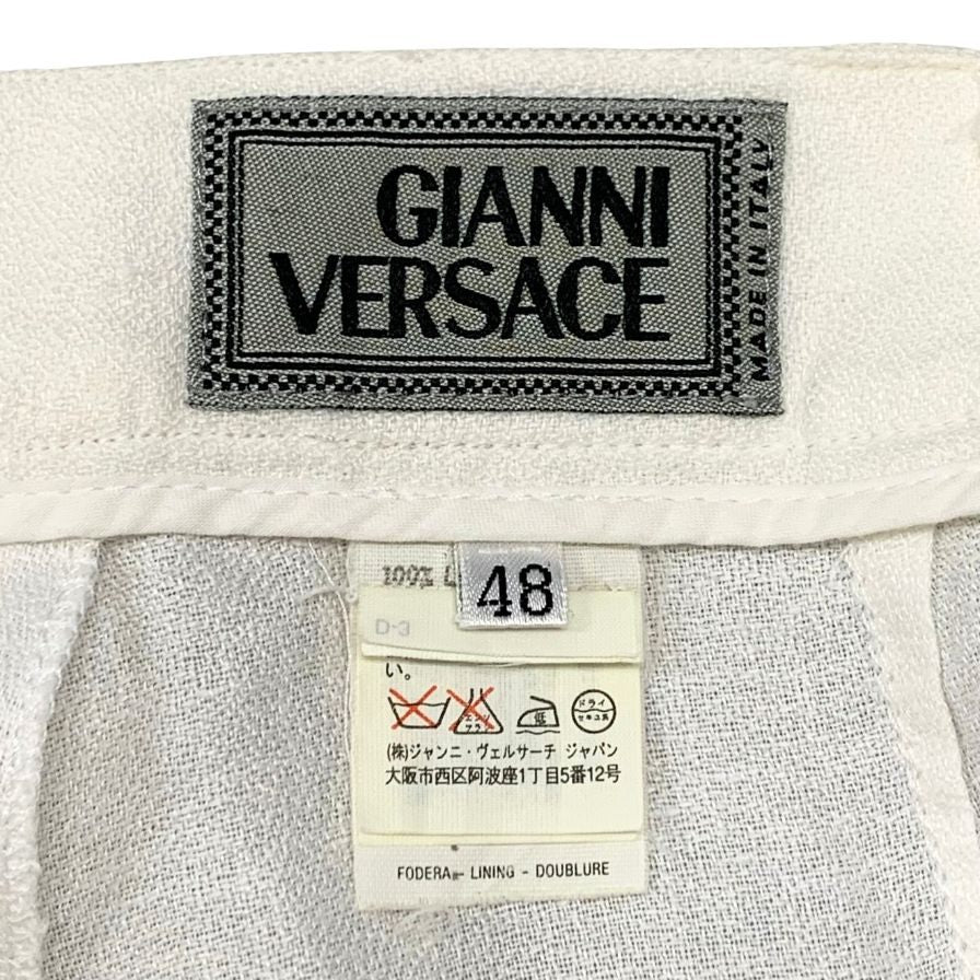 ジャンニ ヴェルサーチ スラックス タック入 リネン ワイドトラウザー パンツ 古着 ホワイト メンズ サイズ48 GIANNI VERSACE 【AFB1】