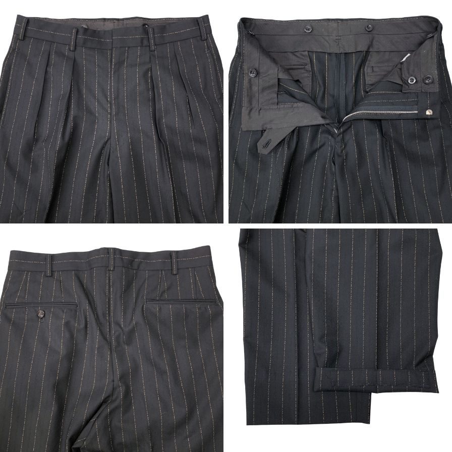 メンズビギ スーツ ストライプ テーラードジャケット スラックス セットアップ ウール 古着 グレー系 メンズ サイズ4 Men's BIGI【AFA8】