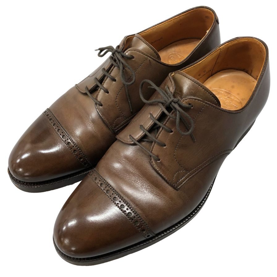 クロケット&ジョーンズ レザーシューズ ブランスウィック パンチドキャップトゥ カーフ サイズ8E ブラウン Crockett&Jones BRUNSWICK 約26.5cm【AFC28】
