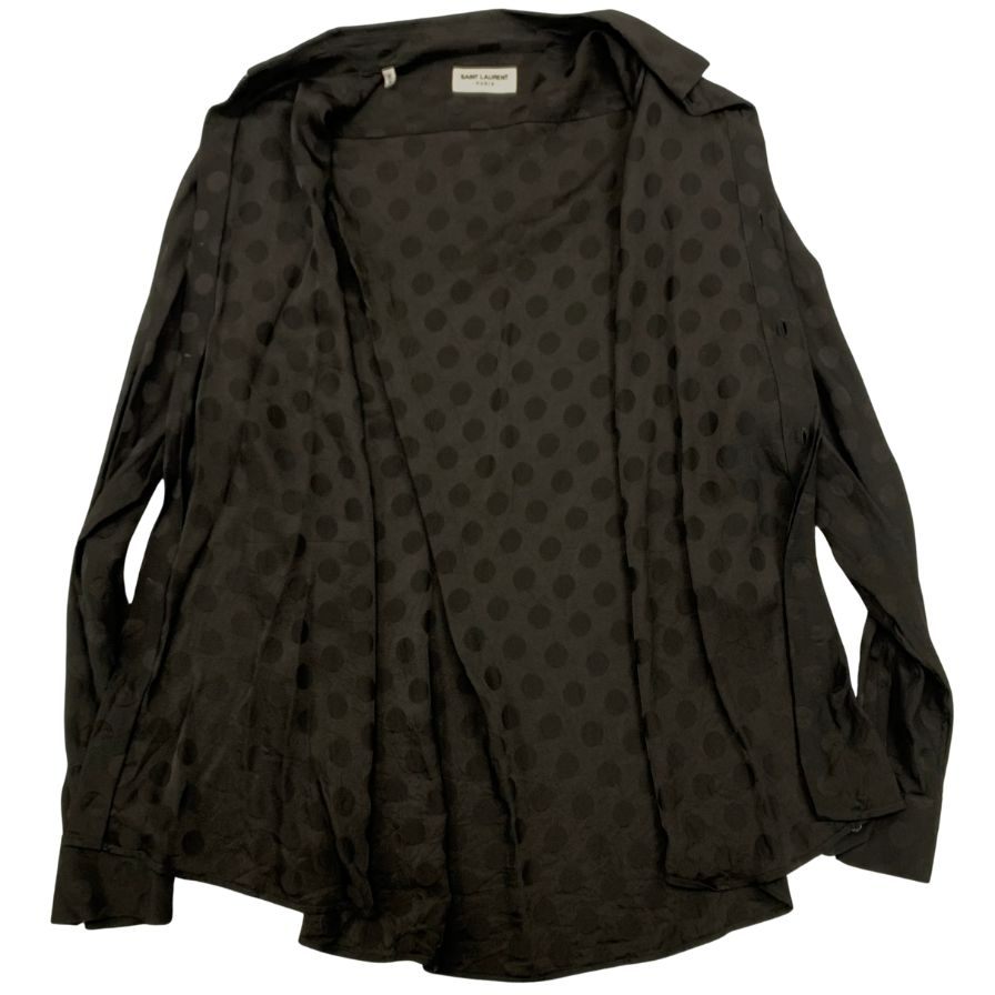 美品◆サンローラン パリ ポルカドットシャツ 23SS ブラック メンズ サイズ41 シルク 646850 SAINT LAURENT PARIS レディース【AFB13】