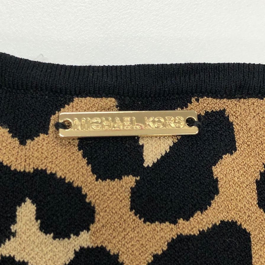 極美品◆マイケルコース ワンピース ノースリーブ ドレス レオパード柄 レディース サイズL 総柄 MICHAEL KORS 【AFB30】