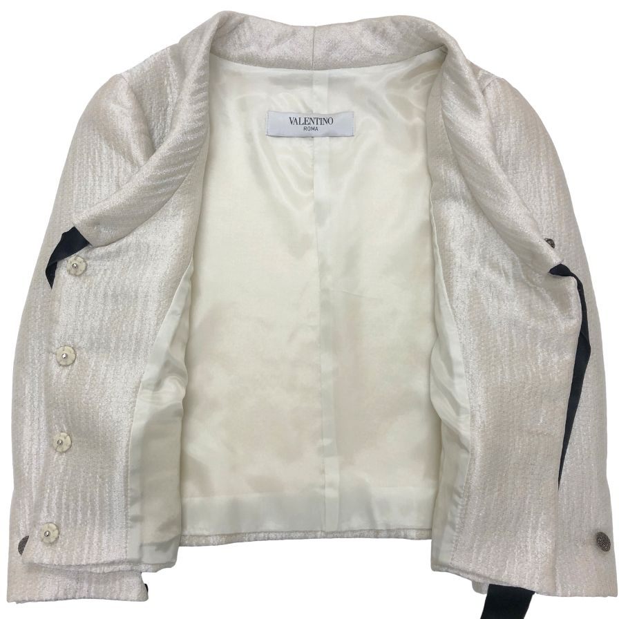 新品同様◆ヴァレンティノ ジャケット ローマ ノーカラー ウール レディース アイボリー サイズ42 VALENTINO 【AFB4】