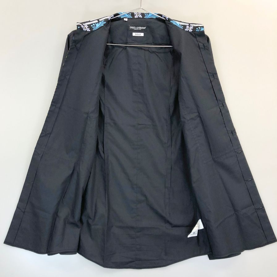 美品◆ドルチェ&ガッバーナ ゴールド ロングスリーブシャツ グラフィック CAROLVS MAGNVS メンズ サイズ37 DOLCE&GABBANA 【AFB1】