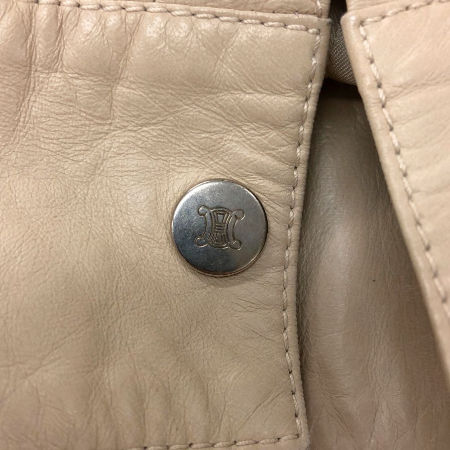 中古◆セリーヌ ノーカラージャケット ラムレザー ベージュ レディース サイズ42 CELINE 【AFB15】