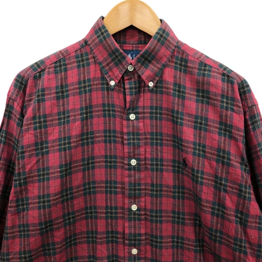 美品◆ラルフローレン 90S チェックシャツ ヴィンテージ レッド系 メンズ サイズM RALPH LAUREN 【AFB50】