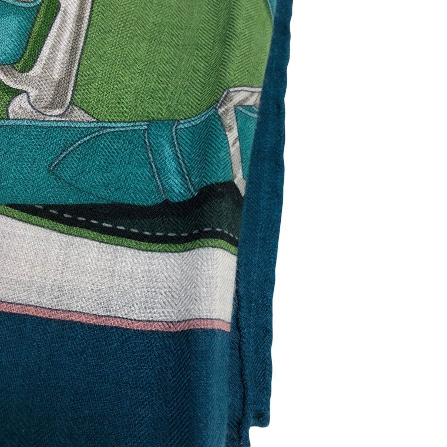 エルメス ストール カレジェアン 140 LA PROMENADE DU MATIN 朝の散歩 カシミヤ×シルク ブルーグリーン レディース HERMES【AFI29】