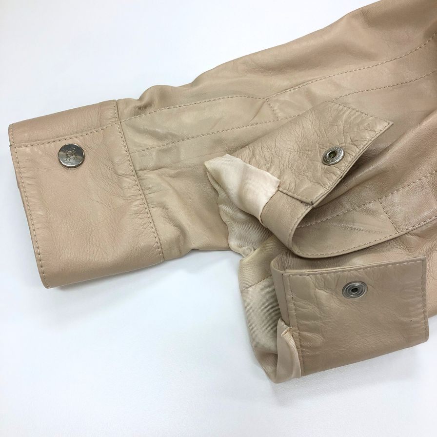 中古◆セリーヌ ノーカラージャケット ラムレザー ベージュ レディース サイズ42 CELINE 【AFB15】