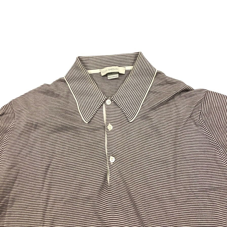 美品◆ジョンスメドレー ポロシャツ ニット 半袖 ボーダー サイズM メンズ グレー系 JOHN SMEDLEY 【AFB2】