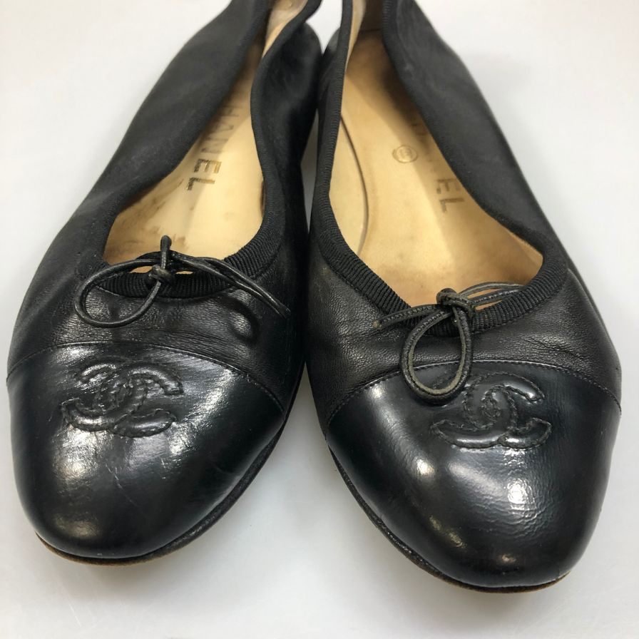 シャネル バレエシューズ CCマーク レディース サイズ37.5 ブラック CHANEL 約24.0cm【AFC45】