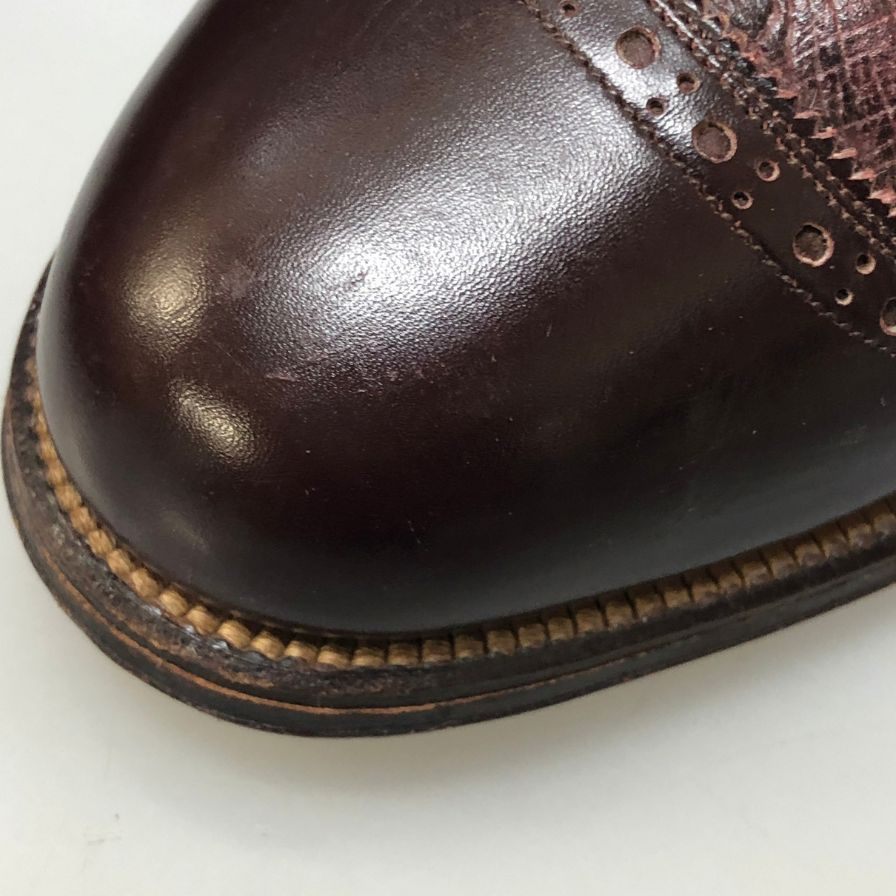 フローシャイム レザーシューズ メダリオン オーストリッチ コンビ ブラウン メンズ サイズ8 FLORSHEIM 約26.0cm【AFC32】