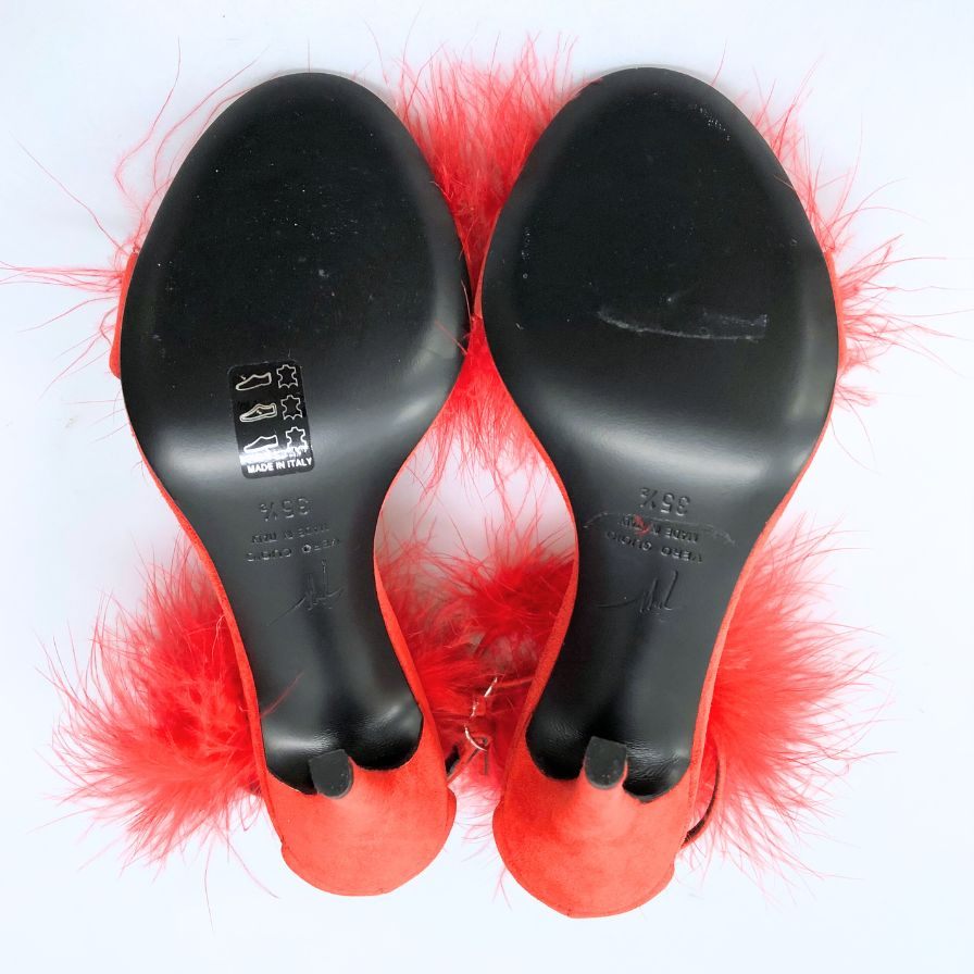ジュゼッペザノッティ ストラップサンダル ファー スエード レッド レディース サイズ35.5 Giuseppe Zanotti 約22.5cm【AFD9】