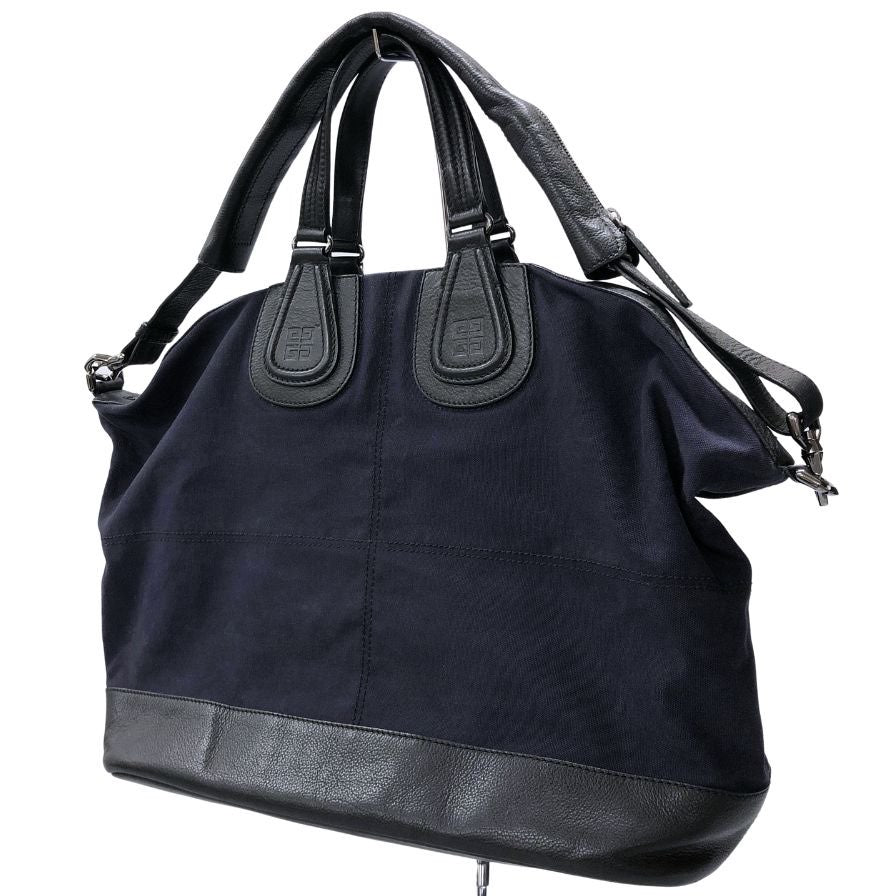 ジバンシー 2WAY ハンドバッグ ナイチンゲール キャンバス レザー コットン ネイビー ブラック GIVENCHY【AFE12】