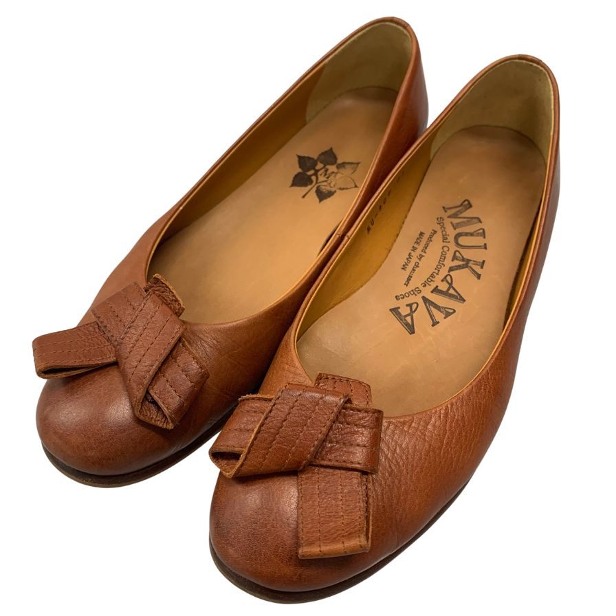 極美品◆ムカヴァ ショセ パンプス レザー リボン サイズ23 レディース ブラウン MUKAVA chausser【AFC34】