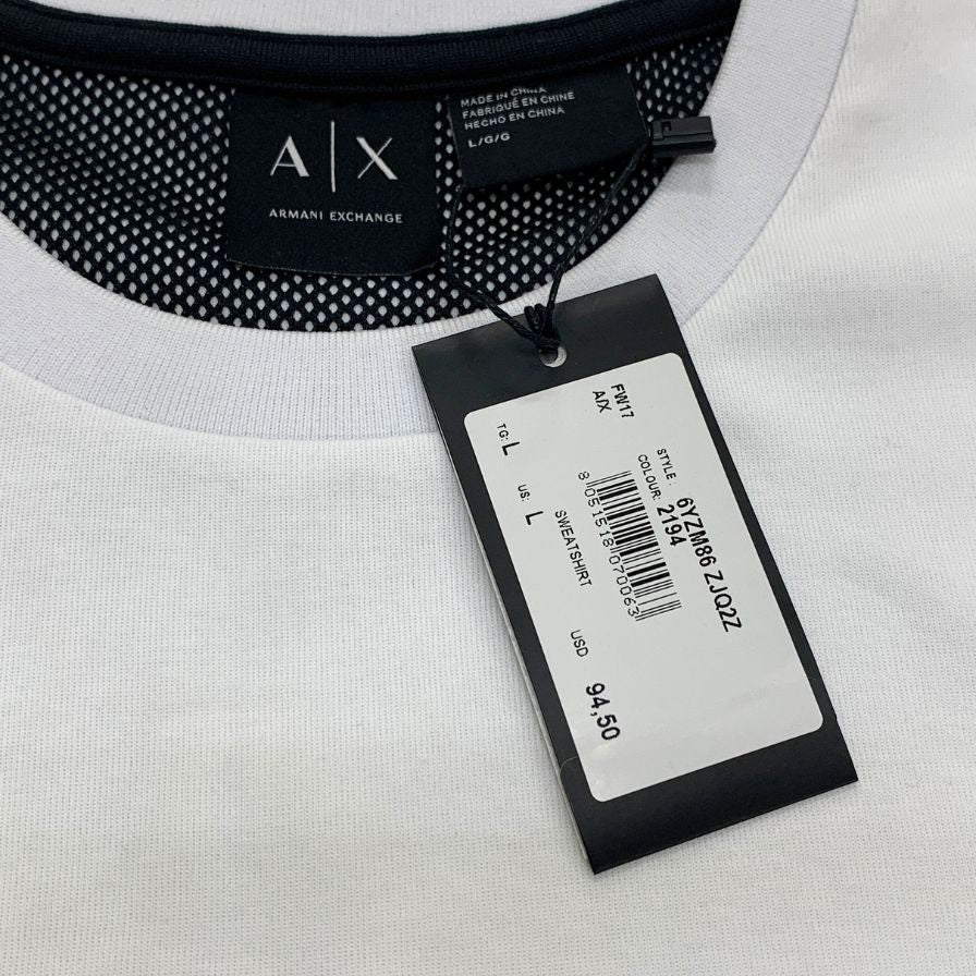 中古◆アルマーニ エクスチェンジ トレーナー 切替 刺繍 ロゴ クルーネック スウェット ホワイト メンズ サイズL ARMANI EXCHANGE 【AFB9】