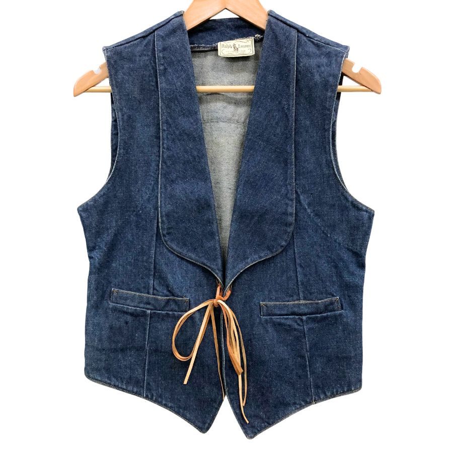 美品◆ラルフローレン 80S ウエスタンタグ デニムベスト ブルー メンズ サイズM RALPH LAUREN 【AFB31】