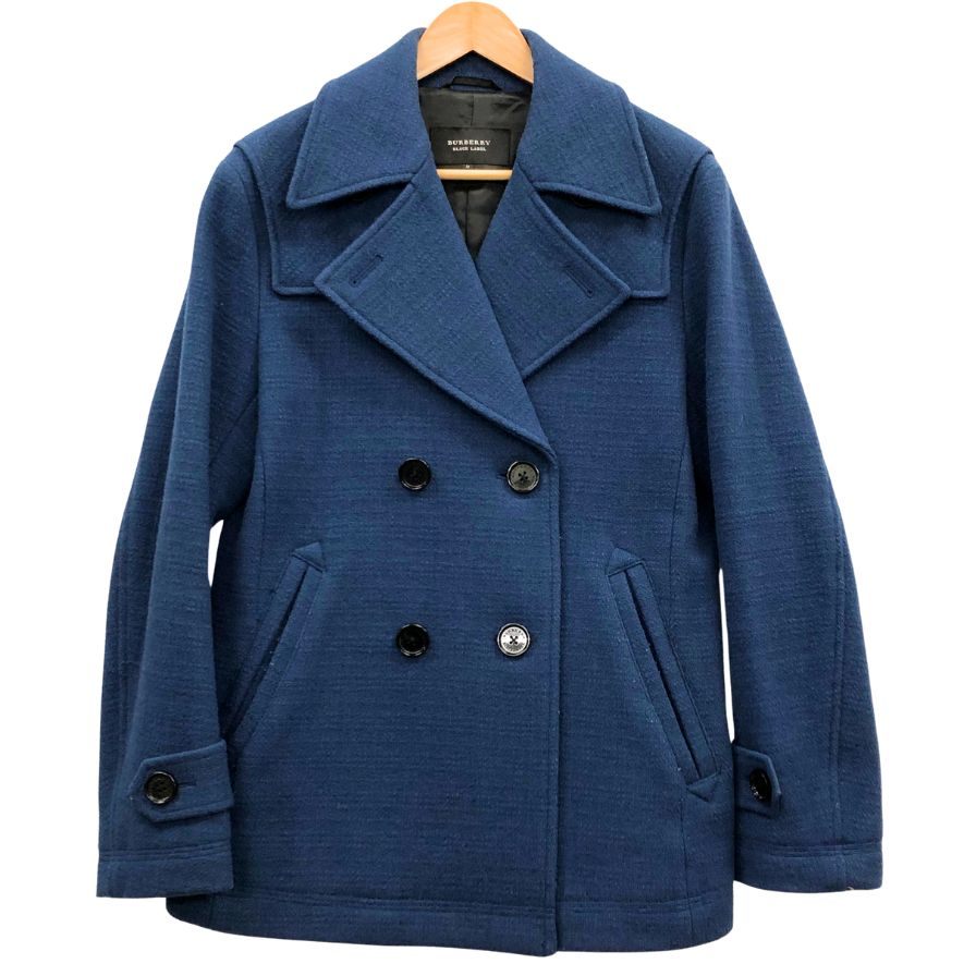 美品◆バーバリー ブラックレーベル ウール Pコート ブルー メンズ Mサイズ BURBERRY BLACK LABEL 【AFA7】