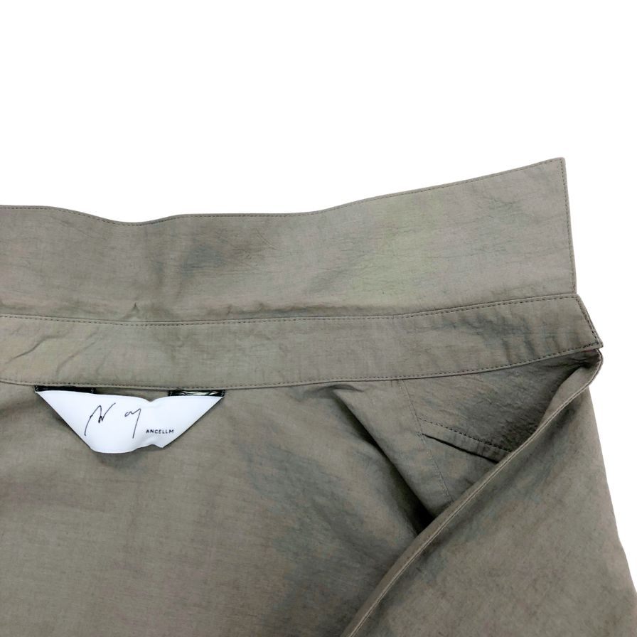極美品◆アンセルム スキッパー ロングシャツ 長袖シャツ プルオーバー コットン リネン カーキ サイズ1 Ancellm 【AFB46】