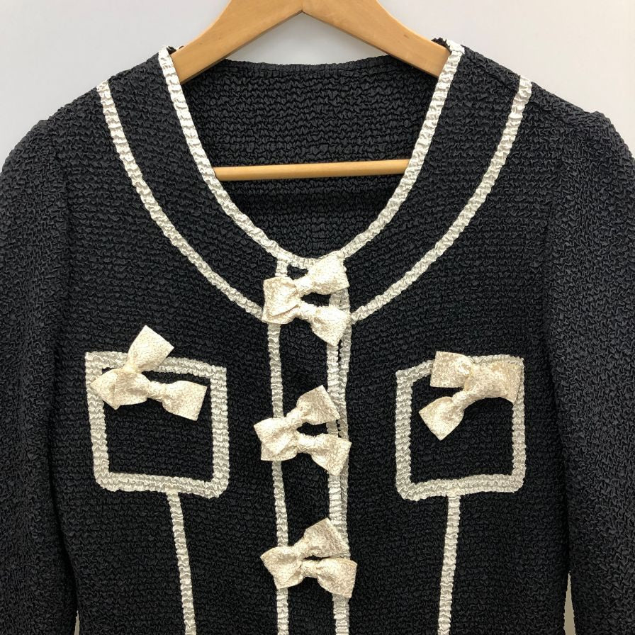 中古◆ノコオーノ プリーツ加工 リボン付きジャケット ブラック サイズ38 レディース NOKO OHNO 【AFB9】