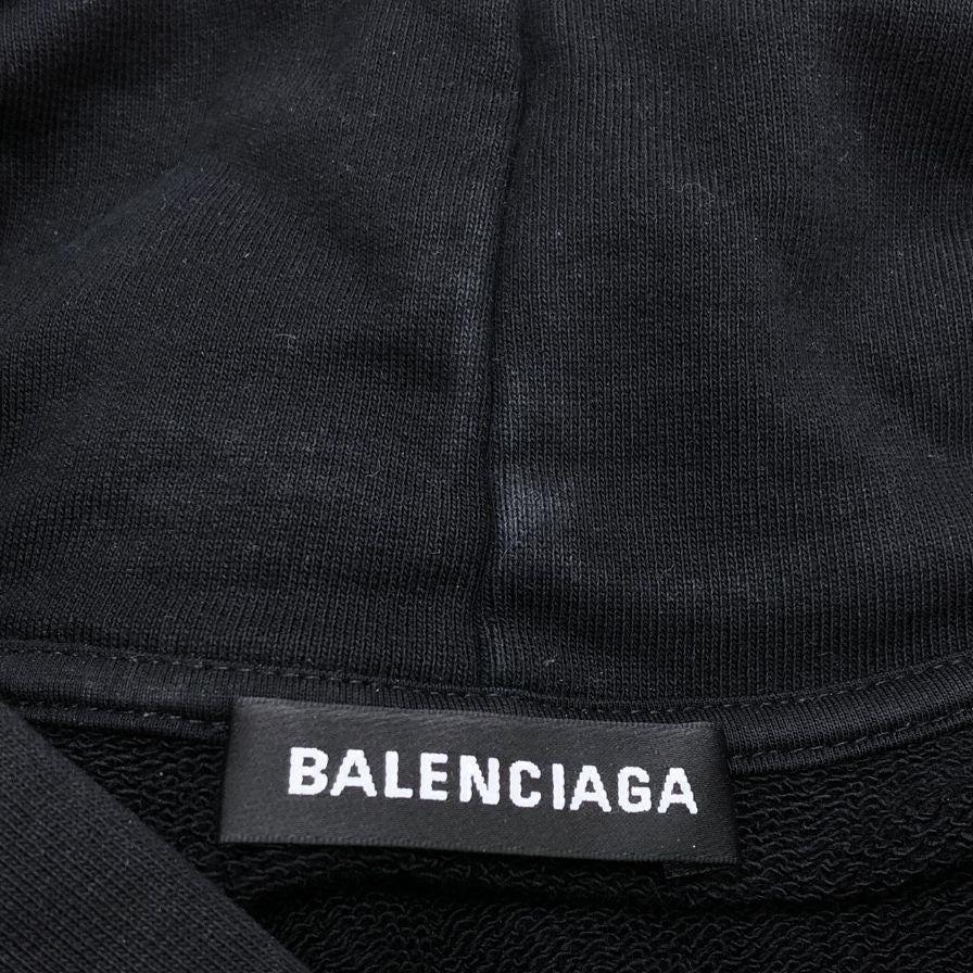 美品◆バレンシアガ パーカー 508205 2018 キャンペーンロゴ プルオーバー メンズ ブラック サイズXS BALENCIAGA 【AFB50】