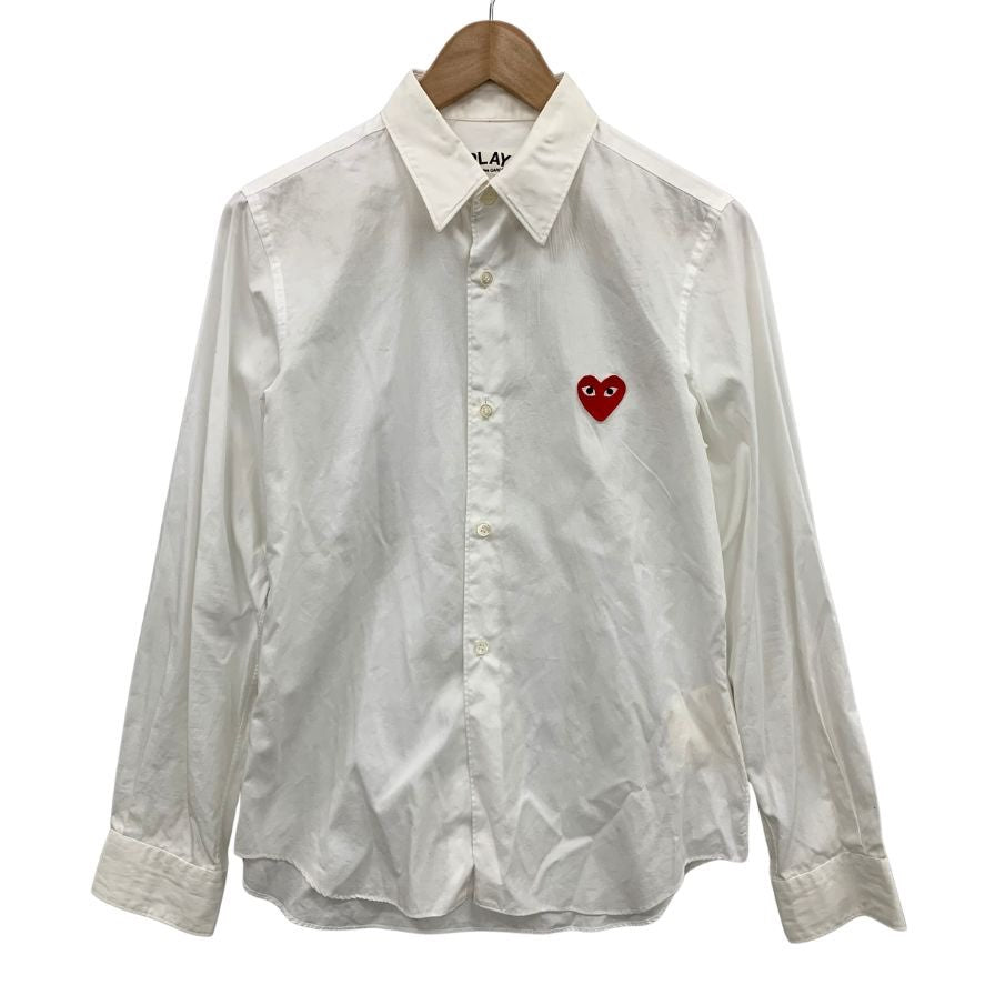 中古◆プレイ コムデギャルソン 長袖シャツ ワッペン ハート ホワイト メンズ サイズL PLAY COMME des GARCONS 【AFB44】