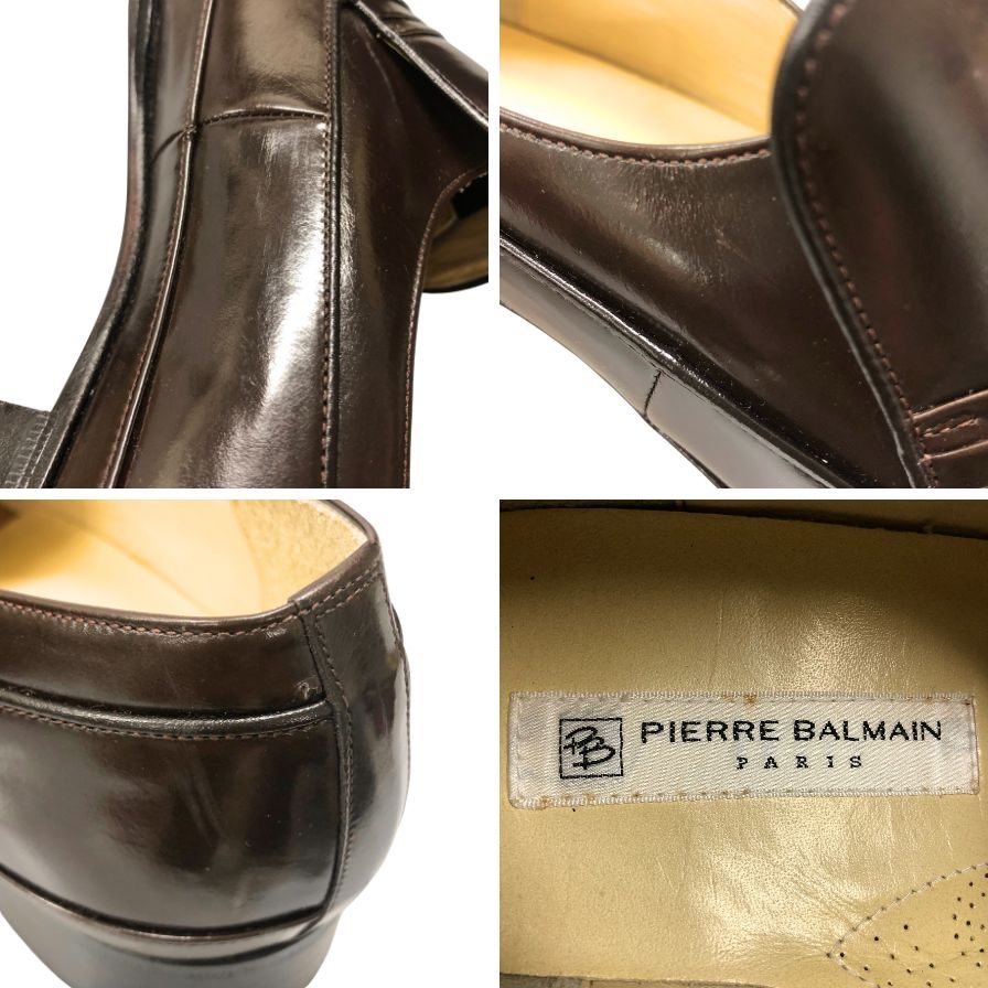 ピエールバルマン ローファー レザー ウッドソール メンズ サイズ7ハーフ ブラウン PIERRE BALMAIN 約25.5cm【AFD9】