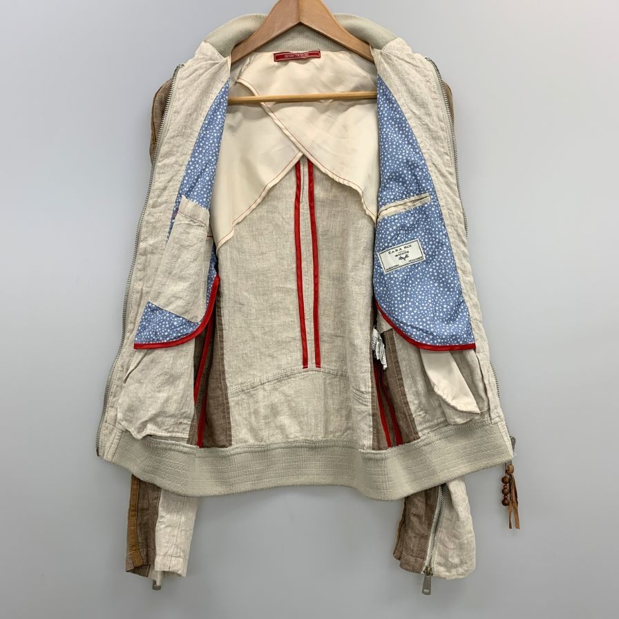 美品◆ザラ デニム クチュール ブルゾン リネン 切替 デザイン ジャケット ジャンパー ベージュ メンズ サイズS ZARA DENIM COUTURE 【AFB10】