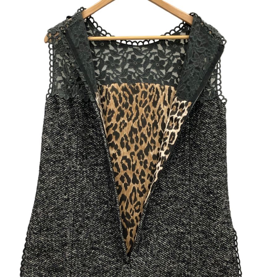 極美品◆ドルチェ&ガッバーナ ノースリーブ ワンピース 花柄刺繍あしらい 裏地ヒョウ柄 レディース サイズ40 グレー DOLCE&GABBANA 【AFB13】