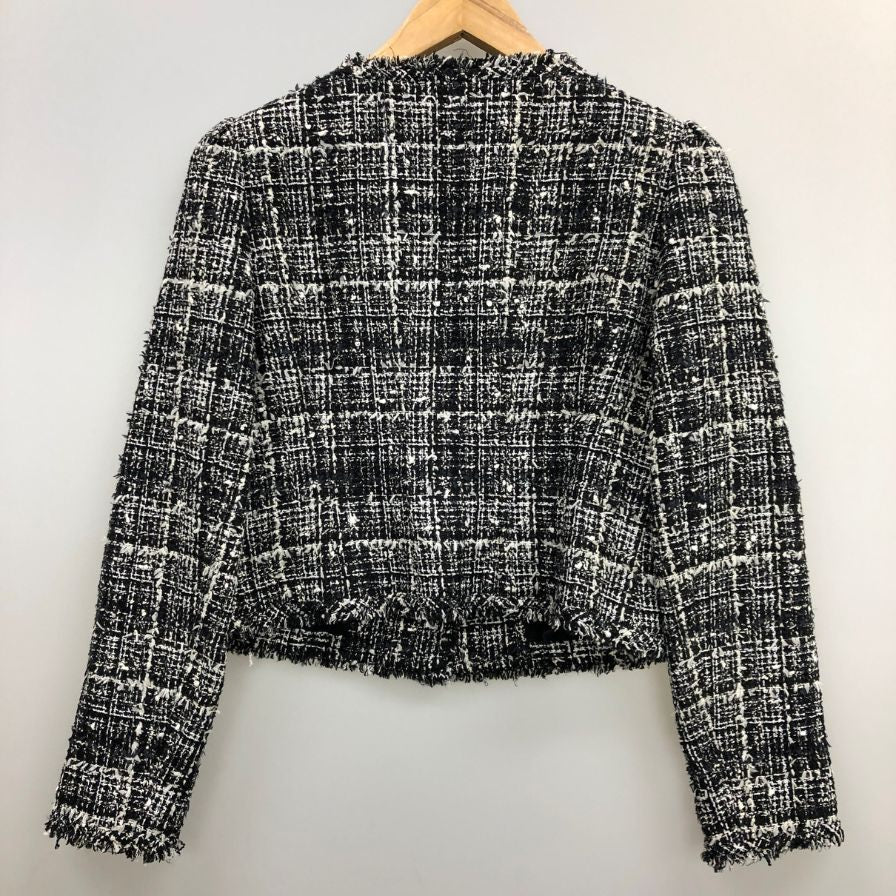 美品◆ルネ ティシュー ノーカラー ツイードジャケット 6343050 38サイズ ブラック系 6343050 Rene Tissue 【AFB42】