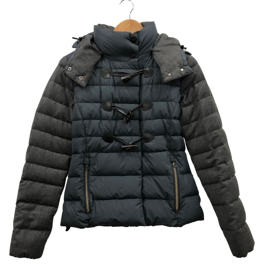 美品◆デュベティカ ダウン ダッフルコート風 切替し ファー付きフード ネイビー メンズ サイズ42 DUVETICA 【AFA24】