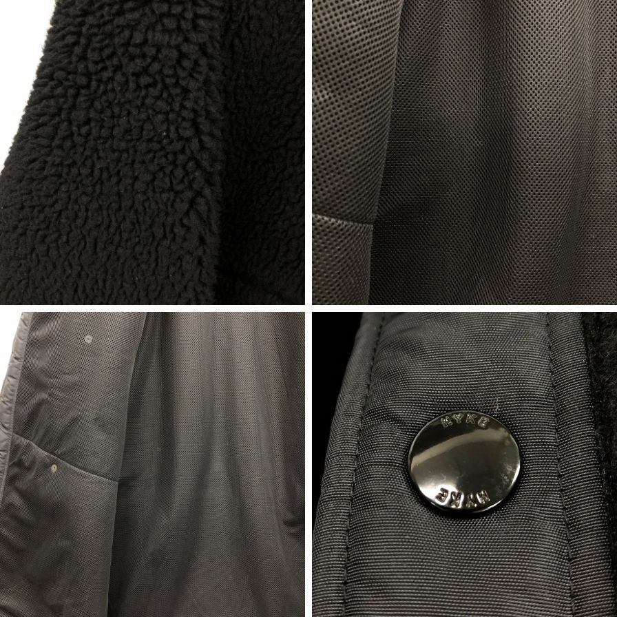 美品◆ハイク ボアコート ノーカラー FAUX SHEARLING COAT ブラック レディース サイズ3 HYKE 【AFA22】