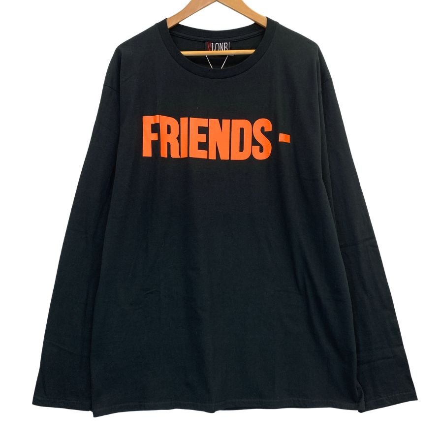 新品同様◆ヴィーロン ロンT 長袖 プリント ロゴ フレンズ ブラック オレンジ メンズ サイズXL VLONE FRIENDS 【AFB9】