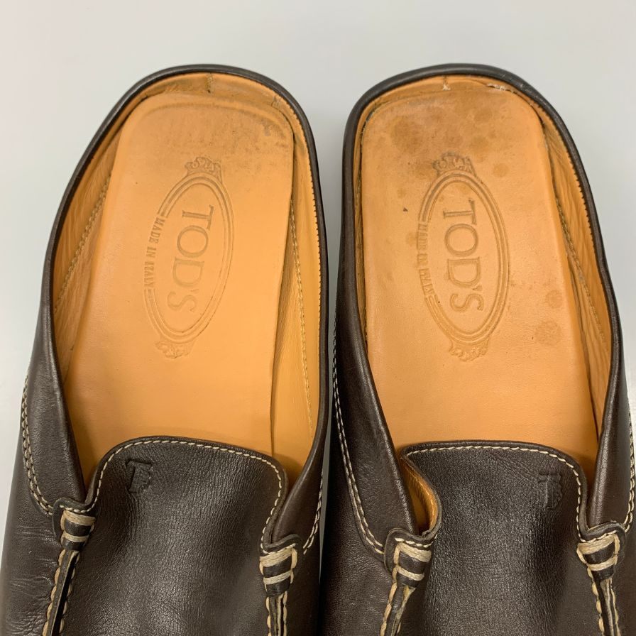 トッズ サボ レザーサンダル ブラウン サイズ8.5 TODS 約26.5cm【AFC36】