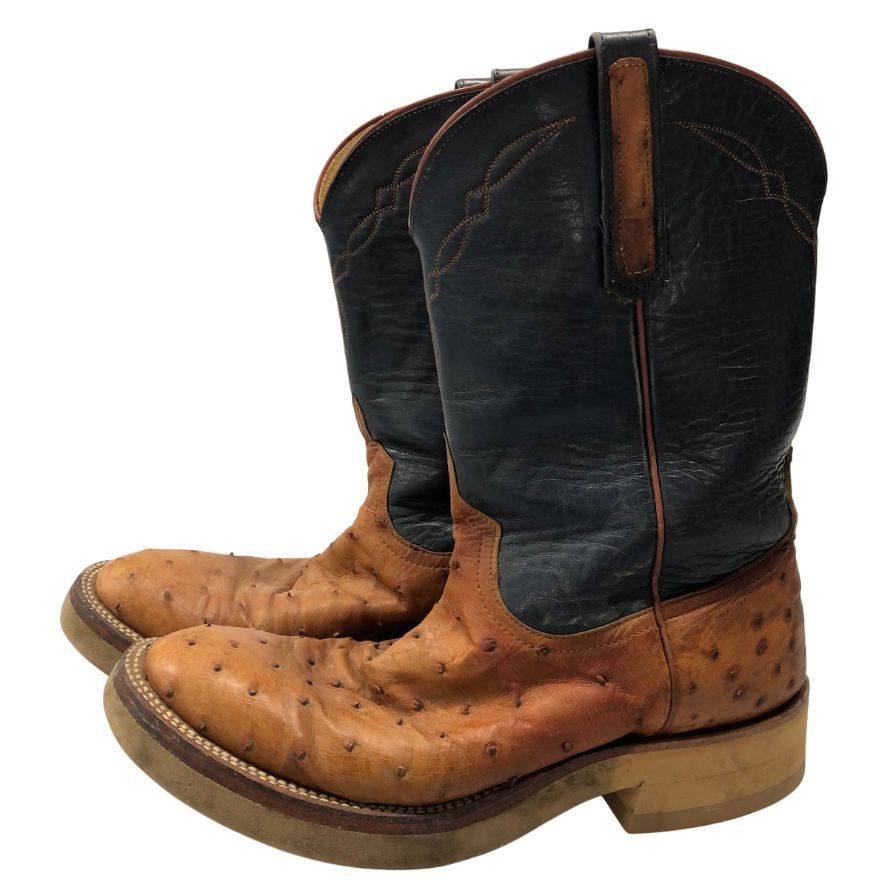 アンダーソン ビーン ブーツ カンパニー ローパーブーツ オーストリッチ&レザー コンビ メンズ サイズ8D ブラウン ネイビー ANDERSON BEAN BOOT COMPANY 約27.0cm【AFC54】