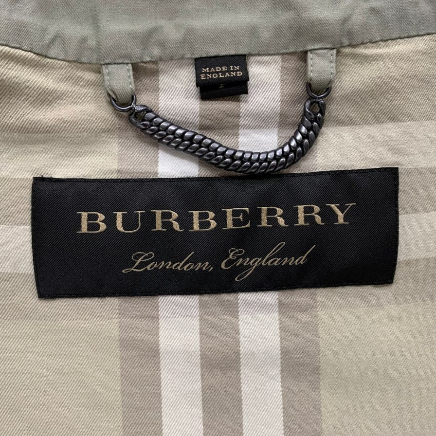 中古◆バーバリー ステンカラーコート イングランド製 サイズS グリーン系 コットン BURBERRY 【AFA14】