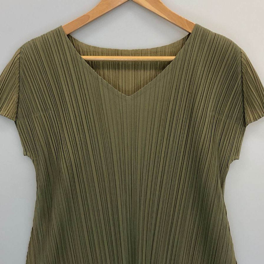 極美品◆プリーツプリーズ チュール レイヤード ワンピース カーキ サイズ3 レディース PP33-JT626 PLEATS PLEASE ISSEY MIYAKE 【AFB38】