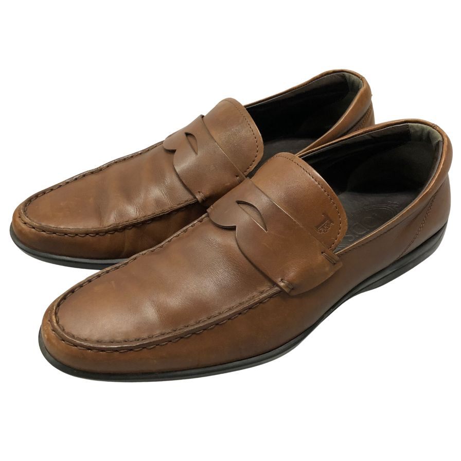 トッズ ペニーローファー ラバーソール レザー ブラウン メンズ サイズ7 TOD'S 約25.5cm【AFD8】